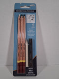 Pro Art 5-Piece Charcoal Pencil Set – Soft, Medium, White & Blending Stump