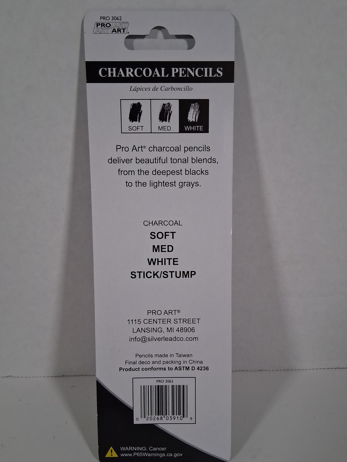 Pro Art 5-Piece Charcoal Pencil Set – Soft, Medium, White & Blending Stump