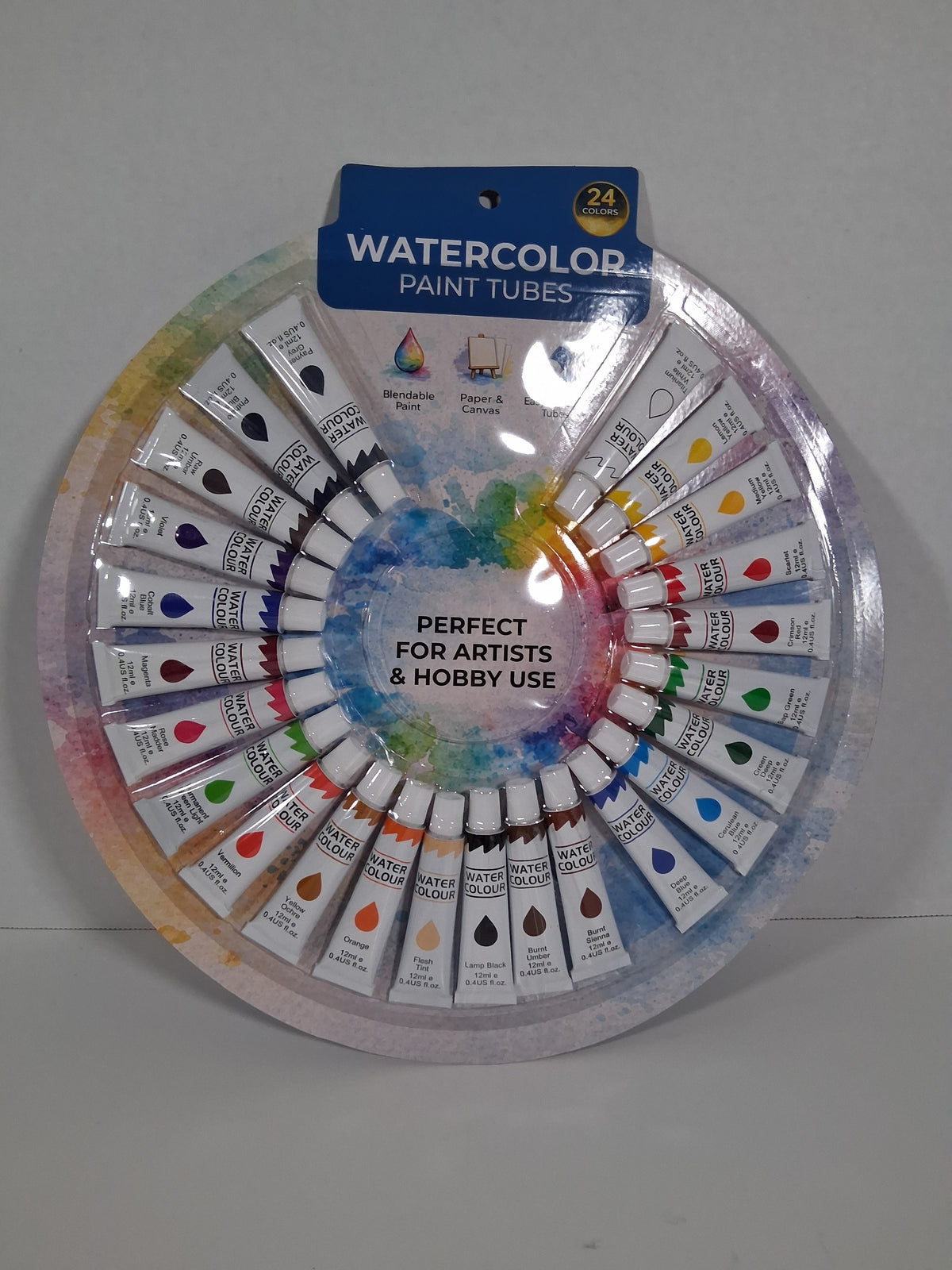 24-Piece Watercolor Paint Tube Set – Assorted Colors for Artists & Hobbyists