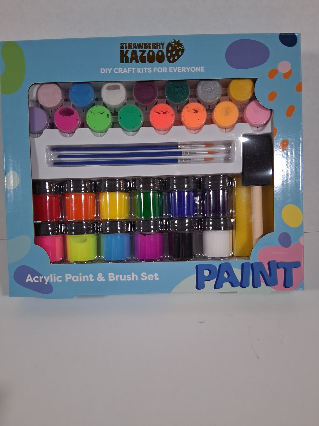Strawberry Kazoo Acrylic Paint & Brush Set – 29 Colors + Brushes & Sponges